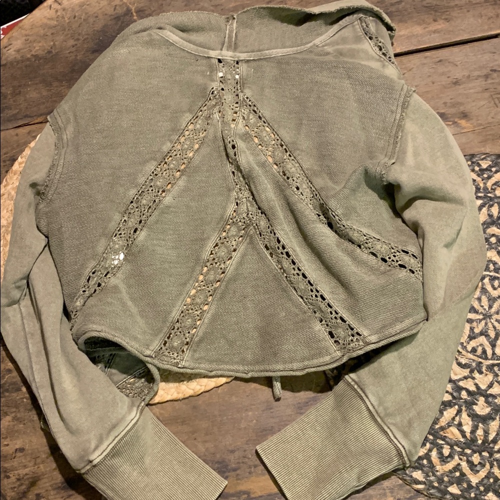 We The Free Lost Cause 100% Cotton Olive Green Cropped Tie Front Cardigan XS - Picture 10 of 11